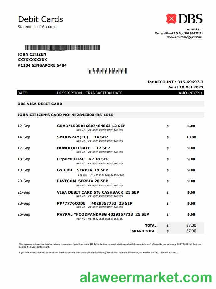 Singapore DBS Bank excel pdf
